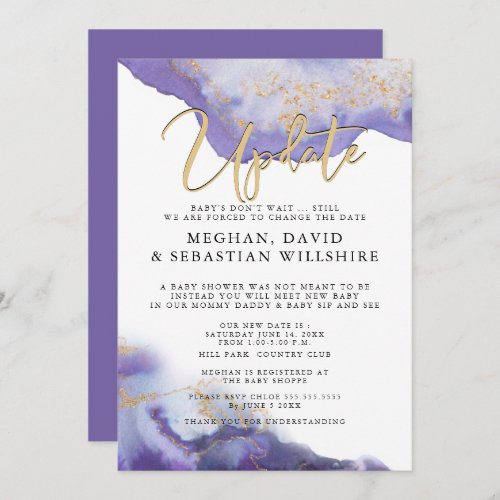 Delayed Baby Shower Amethyst Watercolor Geode Invitation