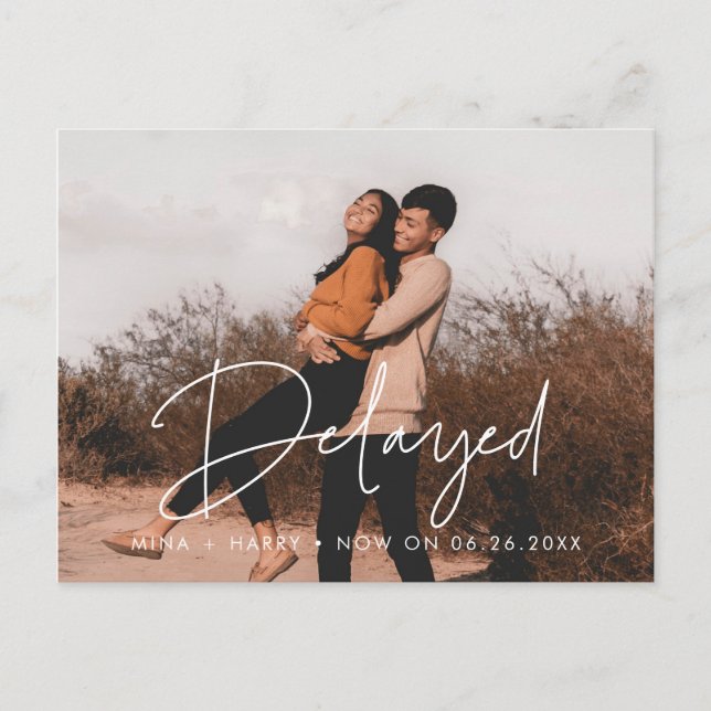 Delayed wedding announcement postcard (Front)