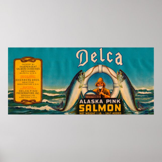 Delca Brand Salmon Label- Blue Poster (Front)