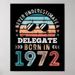 Delegate born in 1972 50th Birthday Gift Poster<br><div class="desc">Delegate born in 1972 50th Birthday Gift. Great Retro vintage design as a Christmas or Thanksgiving Present for your mom,  dad,  husband or wife if they work as a Delegate.</div>