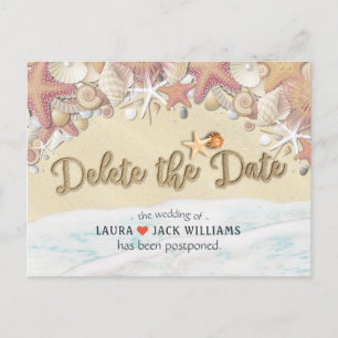 Delete The Date Wedding Postponement Summer Beach Announcement Postcard