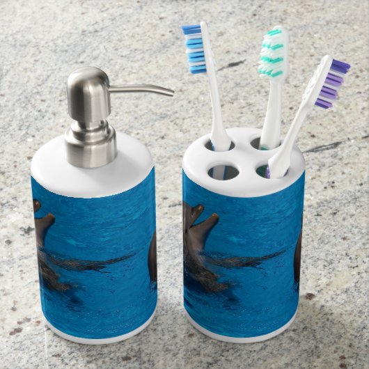 "Delfin pair" by mysteryella Soap Dispenser & Toothbrush Holder (Front)