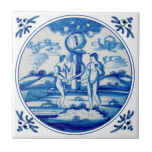 Delft Biblical Genesis Adam & Eve Repro circa 1760 Ceramic Tile