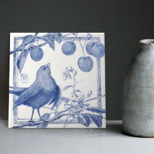 Delft Bird Cherry Thief Wall Decor Art Deco Ceramic Tile