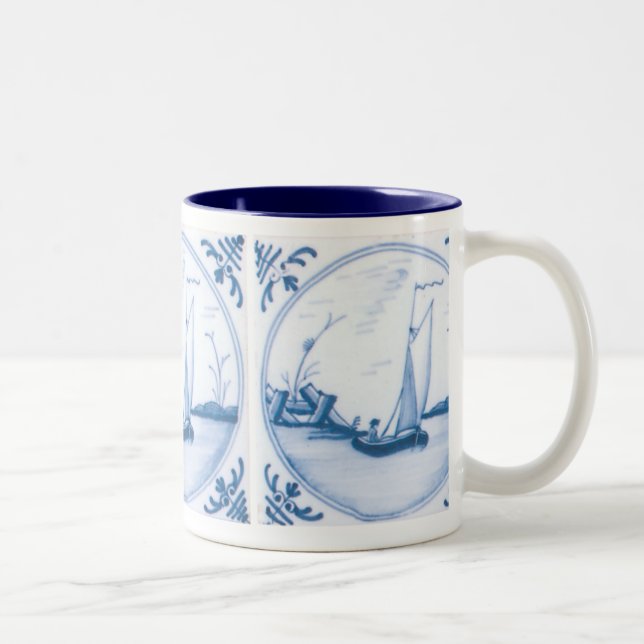 Delft Blue and White Sailboat Coffee Mug (Right)