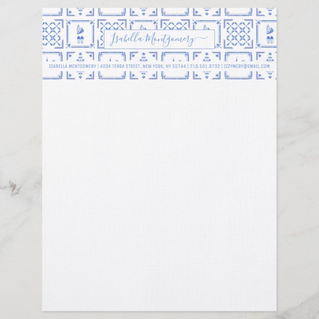 Delft Blue and White Tiles | Monogram Letterhead (Front)