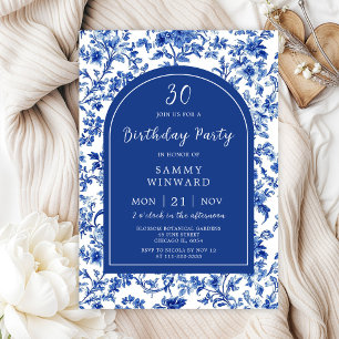 Delft Blue Antique Chinoiserie Birthday Party Invitation