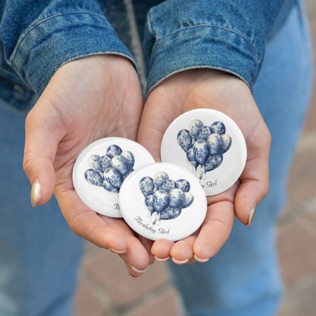 Delft Blue Balloons, customizable  Button (Creator Uploaded)