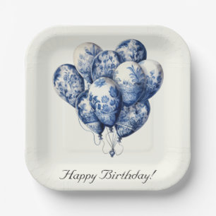 Delft Blue Balloons customizable Paper Plates