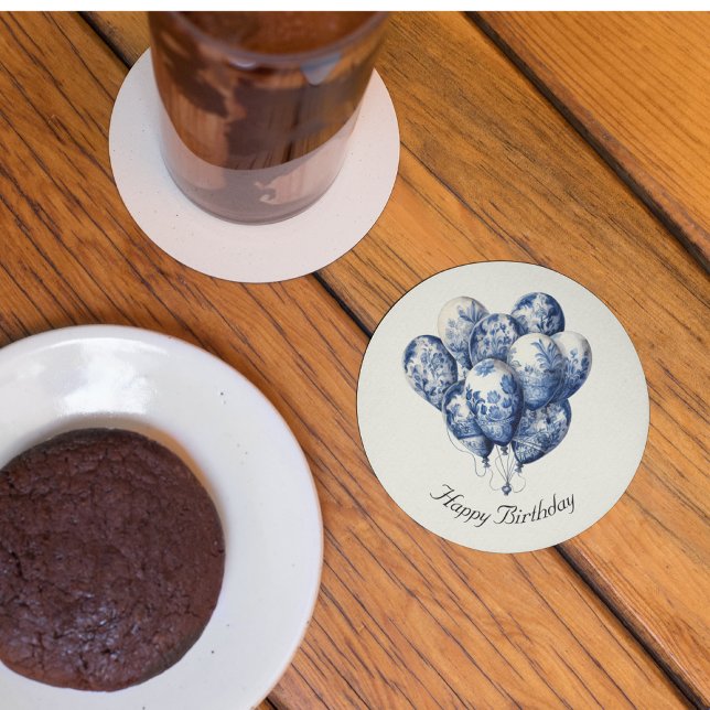 Delft Blue Balloons, customizable  Round Paper Coaster (Creator Uploaded)