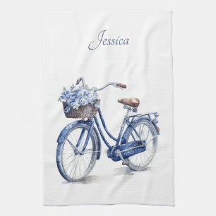 Delft Blue Bicycle Floral Cottage Charm Kitchen Towel