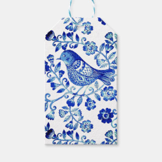 Delft Blue Bird 🐦 floral French Country Sctoll Gift Tags