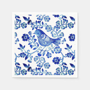 Delft Blue Bird 🐦 floral French Country Sctoll Napkins