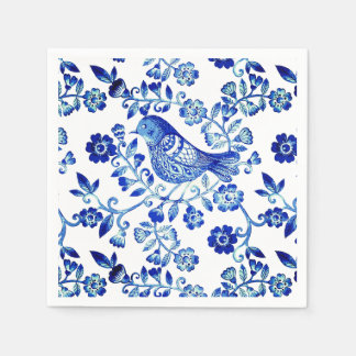 Delft Blue Bird 🐦 floral French Country Sctoll Napkins