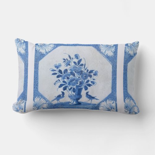 Delft Blue Birds floral French Country Chic Lumbar Pillow