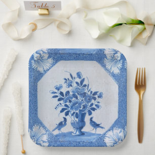 Delft Blue Birds floral French Country Chic  Paper Plates