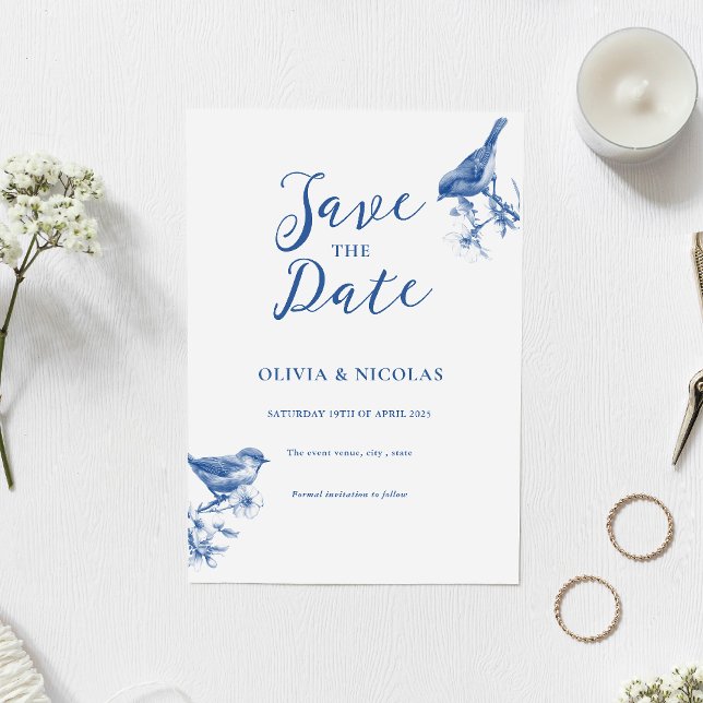 Delft Blue Birds Spring Save The Date Announcement (Creator Uploaded)