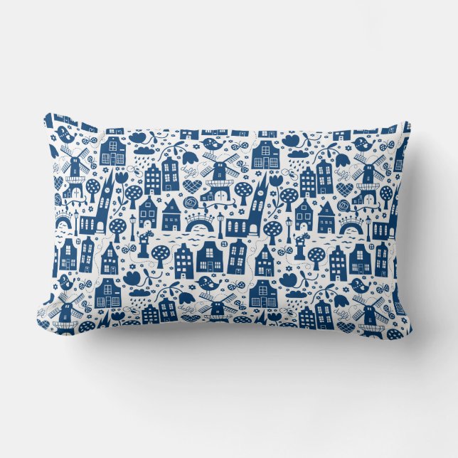 Delft Blue by BORA Lumbar Pillow (Front)