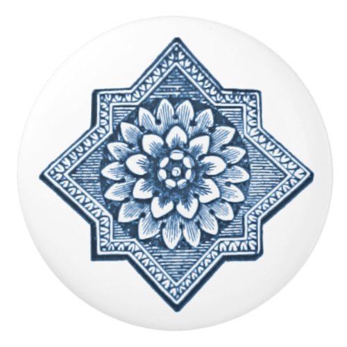 Delft Blue China Look Decorative Floret Ornamental Ceramic Knob