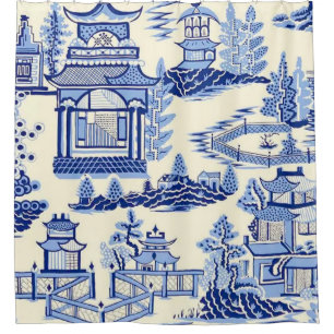 Delft Blue China Ming Dynasty Tea House Shower Curtain