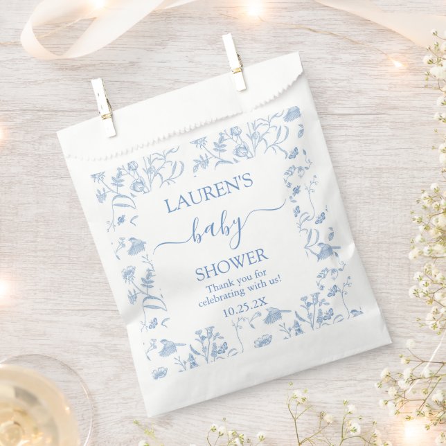 Delft Blue Chinoiserie Baby Shower Boy Favor Bag (Clipped)
