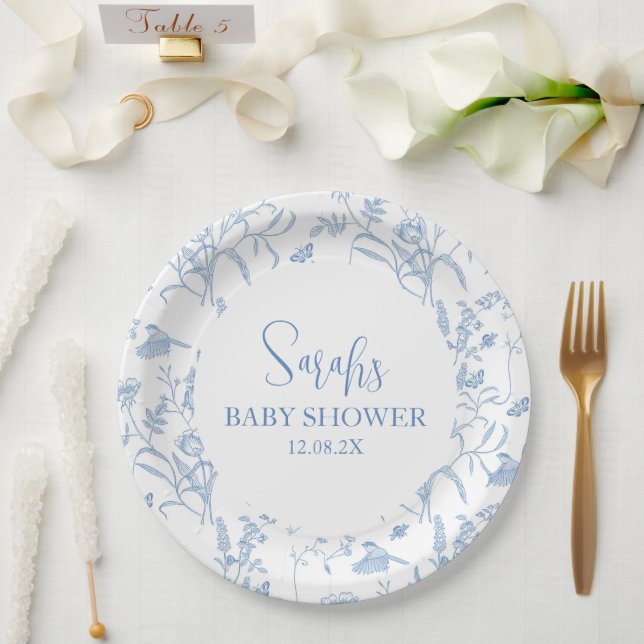 Delft Blue Chinoiserie Baby Shower Boy Paper Plates (Wedding)