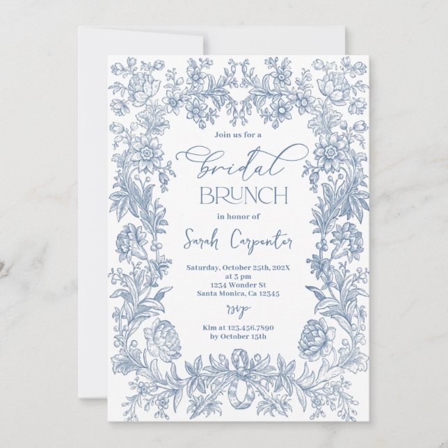 Delft Blue Chinoiserie Bridal Shower Brunch Invitation (Front)