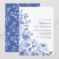 Delft Blue Chinoiserie Floral Women 50th Birthday