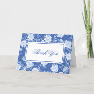 Delft Blue Chinoiserie Flower Bird Toile Letterpress Thank You Card
