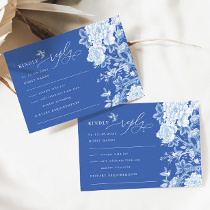 Delft Blue Chinoiserie Flower Garden Wedding RSVP Card