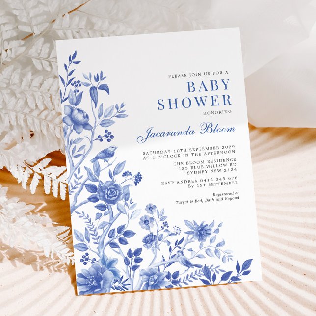 Delft Blue Chinoiserie Garden Neutral Baby Shower Invitation (Creator Uploaded)