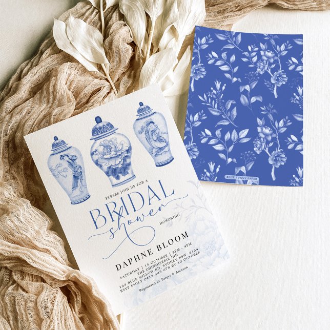 Delft Blue Chinoiserie Ginger Jars Bridal Shower Invitation (Creator Uploaded)