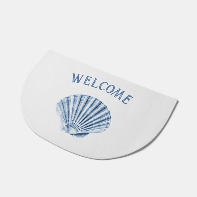 Delft Blue Clam Sea Shell Nautical Beach House Doormat (Angled)