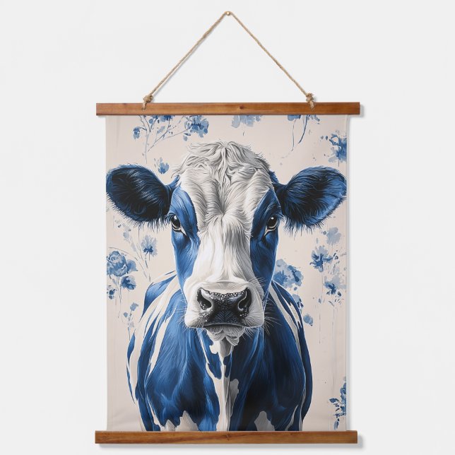 Delft Blue Cow – A Timeless Artistic Tribute Hanging Tapestry (Front)