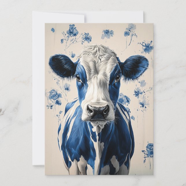 Delft Blue Cow – A Timeless Artistic Tribute Invitation (Front)