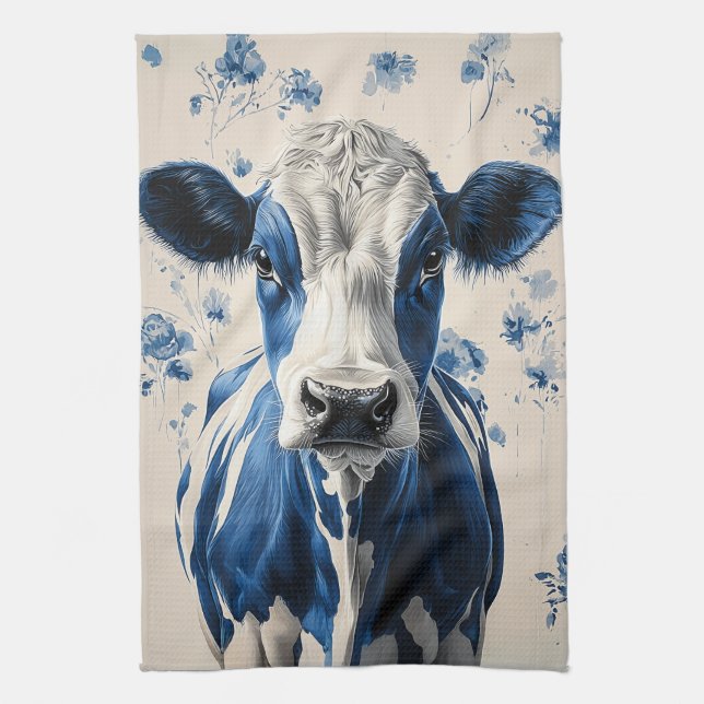 Delft Blue Cow – A Timeless Artistic Tribute Kitchen Towel (Vertical)