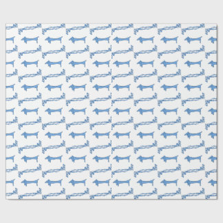 Delft Blue Dachshunds Tile Designs Wrapping Paper