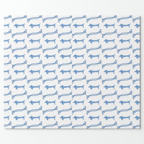 Delft Blue Dachshunds Tile Designs Wrapping Paper