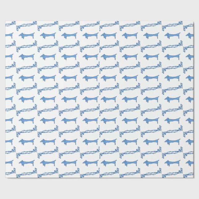 Delft Blue Dachshunds Tile Designs Wrapping Paper (Seam)