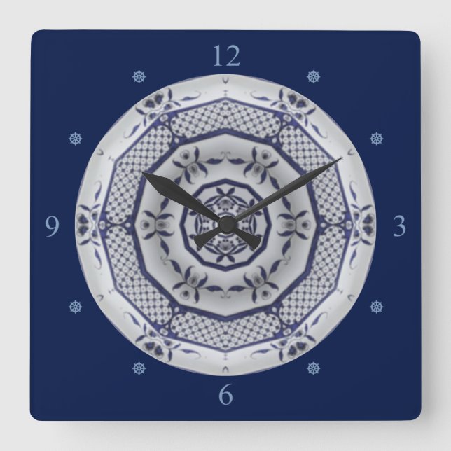 Delft Blue Design 006 From 1764 ~  Square Wall Clock (Front)