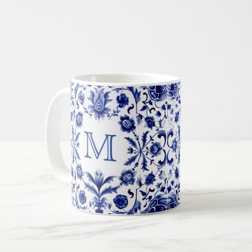 delft blue design monogram  coffee mug