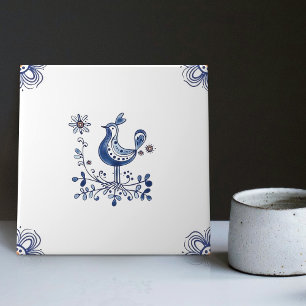 Delft Blue Dutch Style Bird Flowers Indigo Ceramic Ceramic Tile