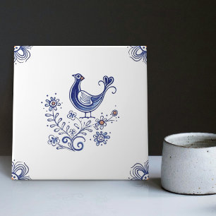 Delft Blue Dutch Style Bird Flowers Indigo Ceramic Ceramic Tile