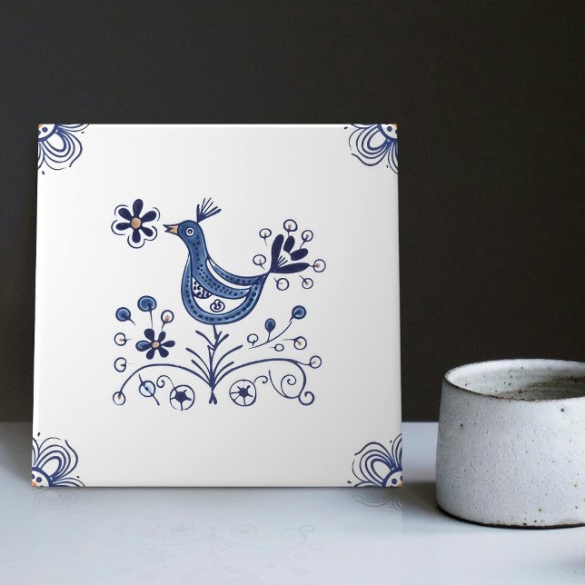 Delft Blue Dutch Style Bird Flowers Indigo Ceramic Ceramic Tile (Creator Uploaded)