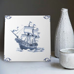 Delft Blue Dutch Style Frigate Schooner Sail Boat  Ceramic Tile<br><div class="desc">This beautiful handpainted ceramic tile showcases a classic schooner in the traditional Delft Blue Dutch style. Delft ceramic tiles have a long and rich history dating back to the 16th century when they were first produced in the Dutch city of Delft. Originally used to decorate the interiors of wealthy homes,...</div>