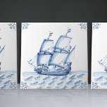 Delft Blue Dutch Style Frigate Schooner Sail Boat  Ceramic Tile<br><div class="desc">This beautiful handpainted ceramic tile from 1762 is a set piece from 17 different ship tiles and showcases a classic schooner in the traditional Delft Blue Dutch style. Delft ceramic tiles have a long and rich history dating back to the 16th century when they were first produced in the Dutch...</div>