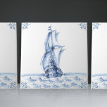 Delft Blue Dutch Style Frigate Schooner Sail Boat  Ceramic Tile<br><div class="desc">This beautiful handpainted ceramic tile from 1762 is a set piece from 17 different ship tiles and showcases a classic schooner in the traditional Delft Blue Dutch style. Delft ceramic tiles have a long and rich history dating back to the 16th century when they were first produced in the Dutch...</div>