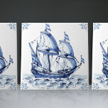 Delft Blue Dutch Style Frigate Schooner Sail Boat  Ceramic Tile<br><div class="desc">This beautiful handpainted ceramic tile from 1762 is a set piece from 17 different ship tiles and showcases a classic schooner in the traditional Delft Blue Dutch style. Delft ceramic tiles have a long and rich history dating back to the 16th century when they were first produced in the Dutch...</div>