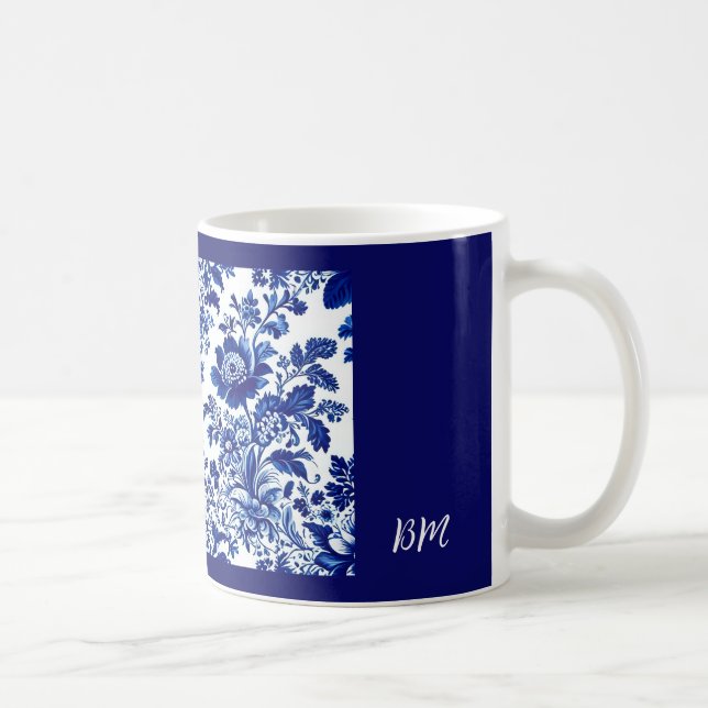 delft blue elegant vintage Floral Coffee Mug (Right)