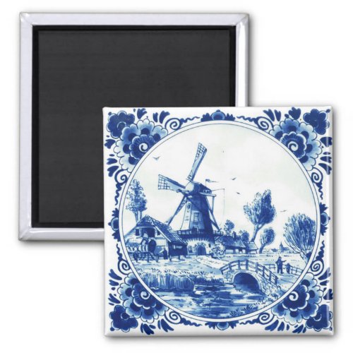 Delft Blue Farm and Windmill Painting Magnet